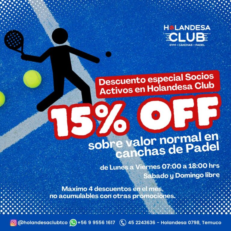 Read more about the article 15% DCTO en canchas de Padel (solo para socios vigencia activa)